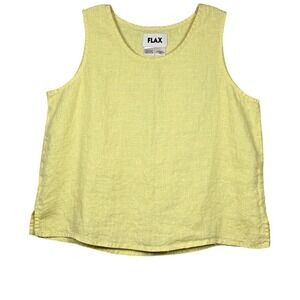 FLAX 100% Linen Tank Too, Pale Yellow, Size Medium